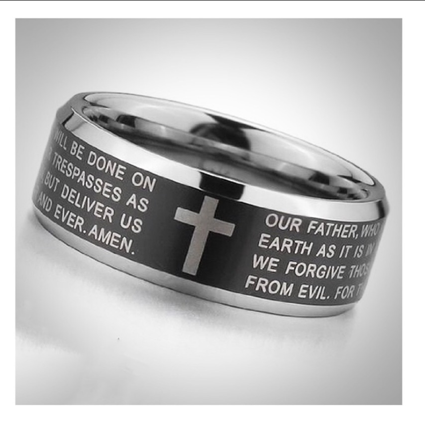 Stainless Steel Lords Prayer Ring Band New